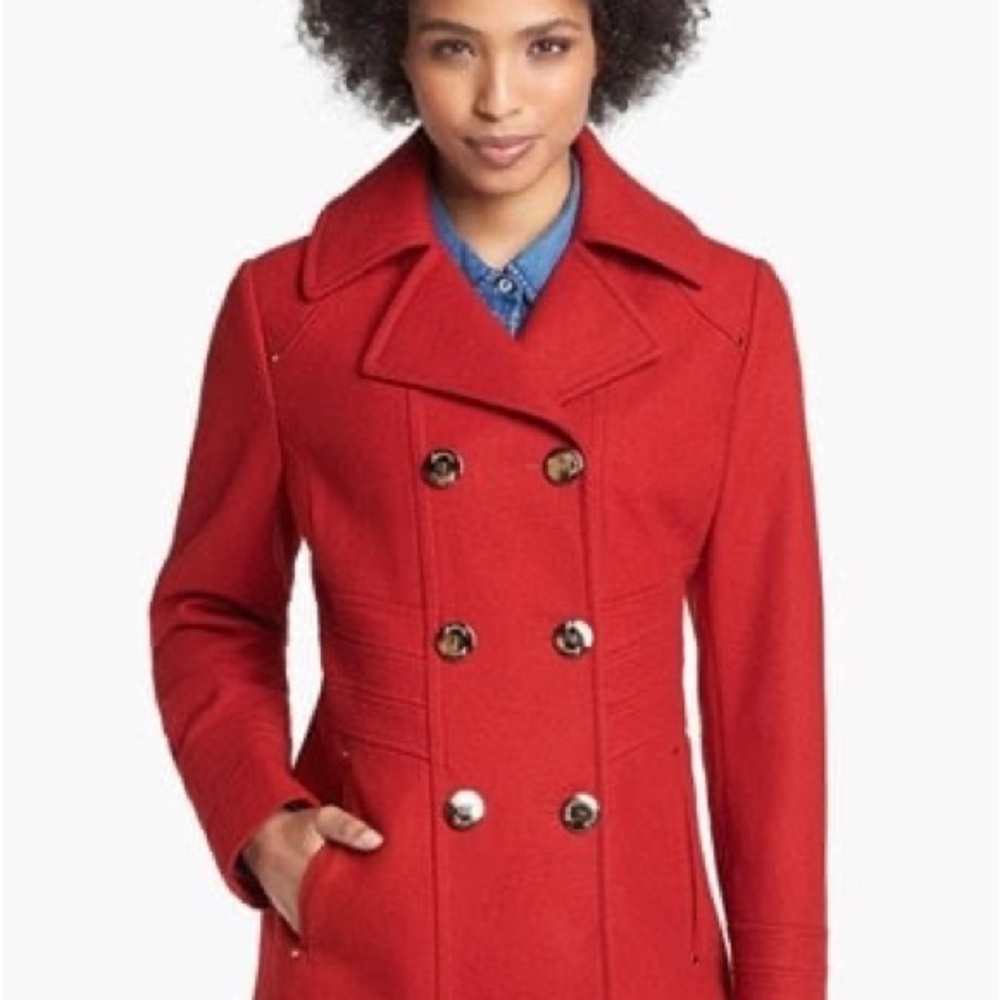 Kenneth Cole Women's Red Pea Coat